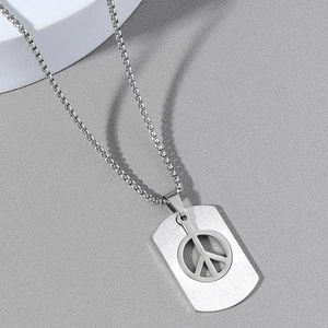 Collana Con Ciondolo Segno Della Pace Acciaio Inossidabile Targhetta Militare Svuotata Catena Box Hip Hop