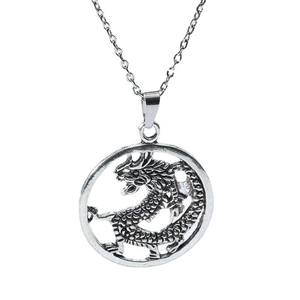 Collier pour hommes avec pendentif dragon rétro en argent vieilli au design circulaire