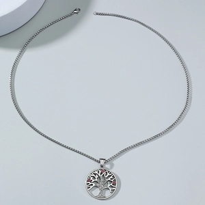 Collier Pendentif Arbre de Vie Rétro pour Hommes Bijoux en Alliage et Strass avec Chaîne Vénitienne en Acier Inoxydable