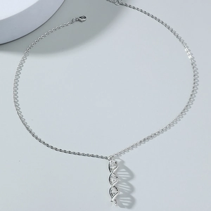 Silver DNA double helix pendant necklace with minimalist metal link chain for women