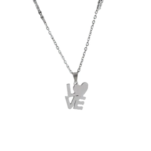 Silver LOVE heart pendant necklace made of stainless steel with a delicate O-link chain