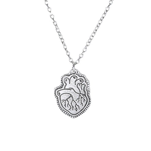 Realistic silver anatomical heart pendant necklace for men with vintage punk style finish