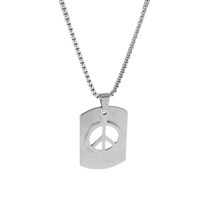 Collana con pendente a piastrina con segno della pace in acciaio inossidabile argento