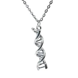 Polished silver DNA double helix pendant necklace with sleek metal link chain for women