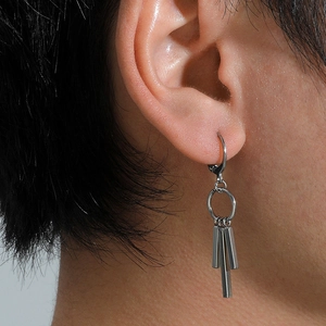 Minimalist silver geometric column tassel earrings for men in modern industrial style
