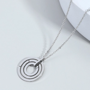Three-tier concentric circle stainless steel necklace with minimalist geometric pendant design