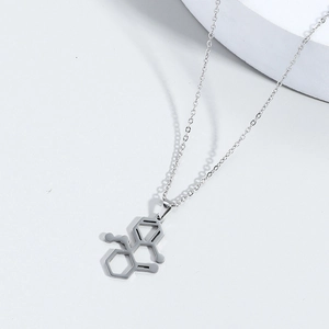 Silver chemical molecular structure pendant necklace in polished titanium steel for daily wear
