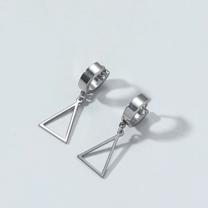 Minimalist Stainless Steel Triangle Pendant Earrings For Women Men Geometric Hoop Drop Earrings Punk Style Jewelry Gift