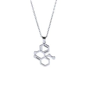Minimalist silver molecular chemical structure pendant necklace in durable titanium steel