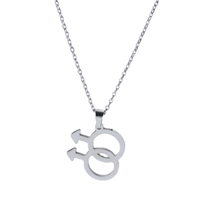 Collier en acier inoxydable avec pendentif argenté double symbole Mars pour hommes