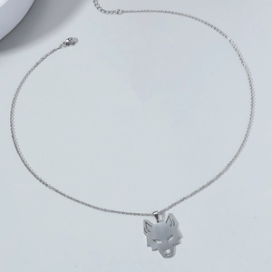 Minimalist stainless steel hollow wolf head pendant necklace with adjustable chain