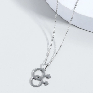 Pendentif double symbole masculin en acier inoxydable poli sur chaîne à maillons fins