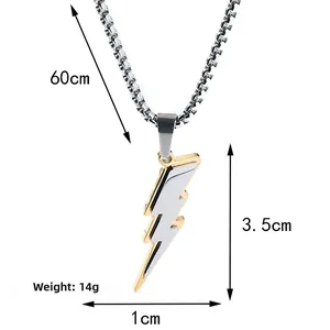 Dimensions détaillées du pendentif éclair en acier avec longueur de chaîne et mesures