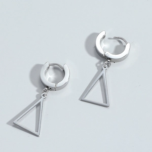 Minimalist stainless steel geometric triangle dangle hoop earrings with polished finish