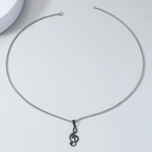 Collana in acciaio inossidabile con pendente chiave di violino nero e catena veneziana