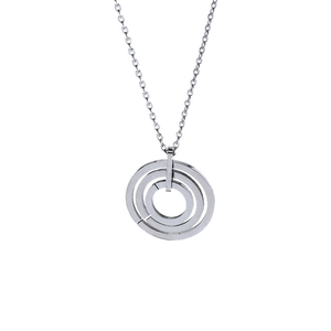 Minimalist silver stainless steel triple ring pendant necklace on a fine link chain