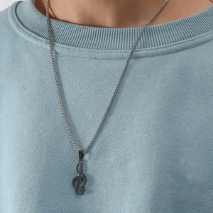 Collana con ciondolo a chiave di violino nera in acciaio inossidabile per uomo donna