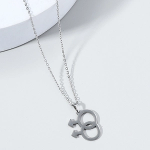 Collier avec pendentif double symbole masculin en acier inoxydable argenté poli pour hommes