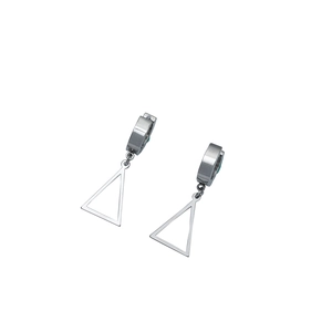 Minimalist stainless steel hoop earrings with hanging hollow triangle pendants