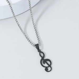 Collana con Pendente Chiave di Violino in Acciaio Inossidabile per Uomo Donna Nota Musicale Catena Veneziana Nera Gioielli