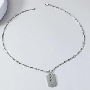 Collana minimalista in acciaio inossidabile argento con pendente a fulmine traforato