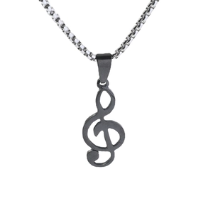 Pendaglio nota musicale chiave di violino nera con catena box argento per uomo e donna
