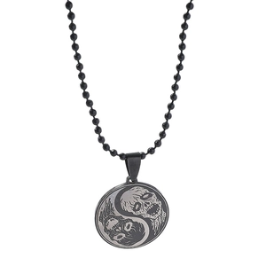 Gothic yin yang skull pendant necklace made of high-quality titanium steel with black beads