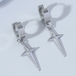 Y2K Minimalist Alloy Silver Four-Pointed Star Pendant Hoop Earrings For Women Punk Geometric Star Drop Earrings Fashion Jewelry