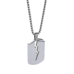 Collana da uomo in acciaio inossidabile argento con ciondolo a piastrina e fulmine inciso