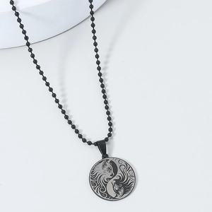 Titanium steel Yin Yang necklace with double tiger skull pendant on black bead chain