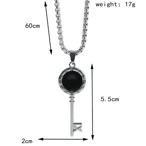 Silver key pendant necklace with Roman numerals and 60cm box chain for men and women
