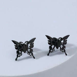 Stainless Steel Butterfly Stud Earrings Black Gothic Hollow Out Punk Style Jewelry For Men Women Daily Accessory