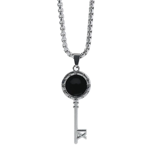 Men Retro Roman Numeral Key Pendant Necklace Alloy Silver Chain Gothic Punk Style Jewelry Accessory Simple Daily Jewelry Gift