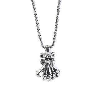 Pendentif main de squelette rétro avec chaîne box, bijoux punk gothique pour hommes