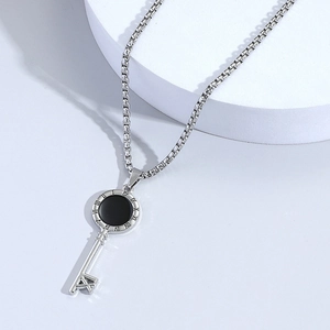 Men's titanium steel Roman numeral key pendant necklace with a square box chain