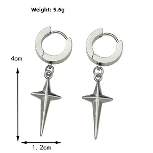 Detail of stainless steel hoop earrings with star pendant weighing 5.6g and 4cm long