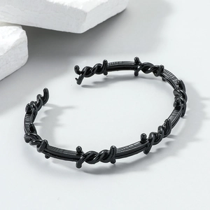 Vintage Punk Barbed Wire Open Bracelet For Women Men Industrial Style Twisted Metal Thorn Bangle Adjustable Hip Hop Jewelry