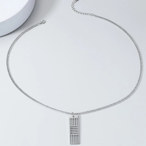 Collier Pendentif Carré Rectangle Évidé Géométrique en Acier Inoxydable Hip Hop pour Hommes Femmes Bijoux Minimalistes Industriels