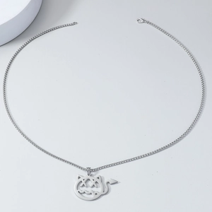 Collier pendentif chat diable argenté en acier inoxydable pour homme au style hip-hop