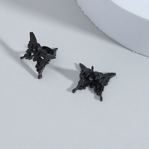 Gothic black butterfly hollow earrings in stainless steel with punk geometric cutouts