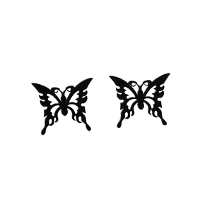 Minimalist black stainless steel hollow butterfly stud earrings with sleek polished finish