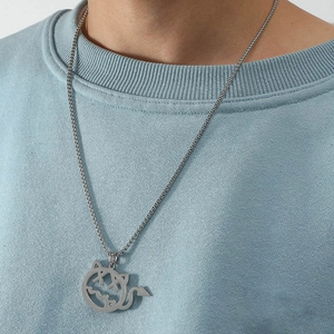 Pendentif chat démon en acier inoxydable argenté pour un style streetwear hip-hop