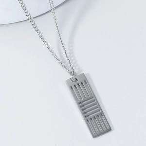 Collier hip hop minimaliste avec un pendentif géométrique rectangulaire évidé en argent