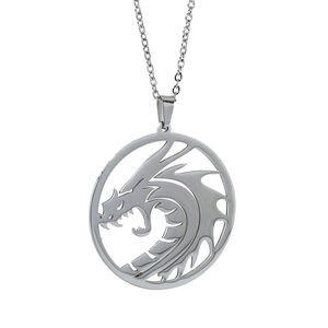 Chinesisches Tierkreis Drache Anhänger Halskette Für Herren Edelstahl Hohle Runde Drachen Totem Silber Ethnischer Schmuck Geschenk