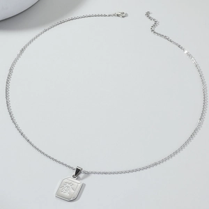 Silver stainless steel necklace featuring a rectangular pendant with Chinese character Fa