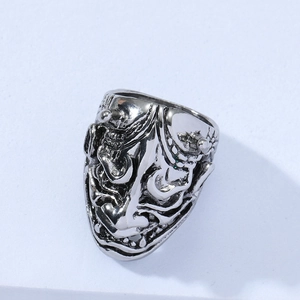 Vintage Gothic Hannya Mask Alloy Ring For Men Punk Domineering Bull Head Animal Shape Antique Silver Statement Ring Jewelry