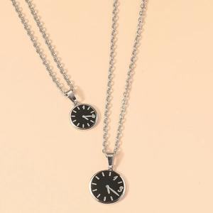 Minimalist Clock Pendant Necklace Silver Chain Black Dial Round Charm Fashion Jewelry For Couples Men Women Gift