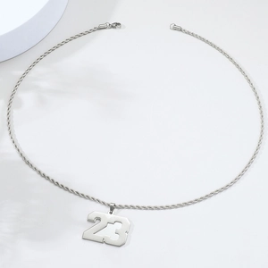 Hip hop style silver rope chain necklace with number 23 pendant for men and women
