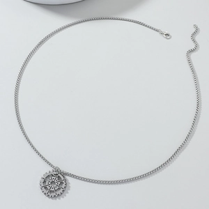 Men's hip hop stainless steel necklace with a mechanical gear pendant on a box chain