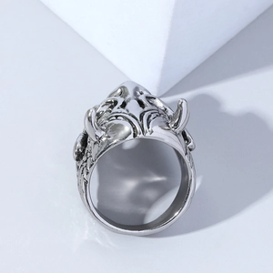 Gothic punk style men's bull demon ring in vintage silver stainless steel finish